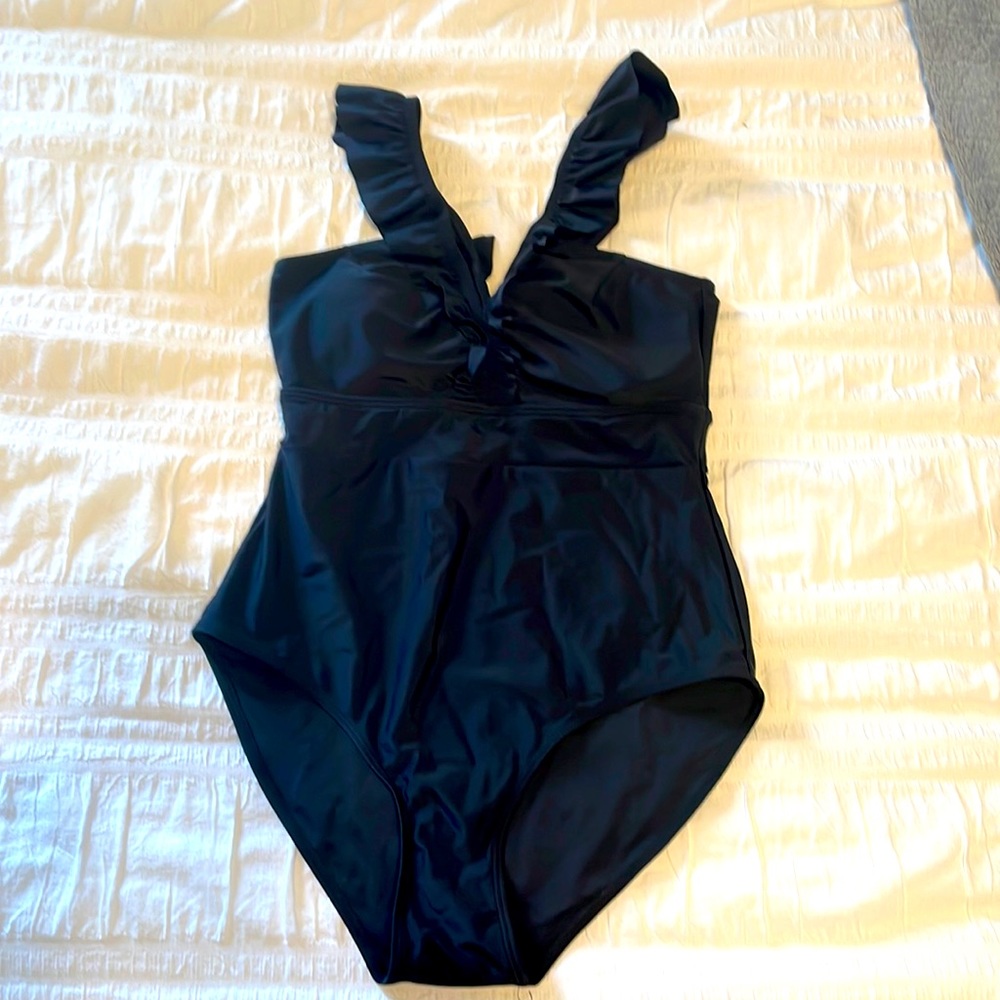 Pinklily size small black one piece swimsuit with ruffle straps